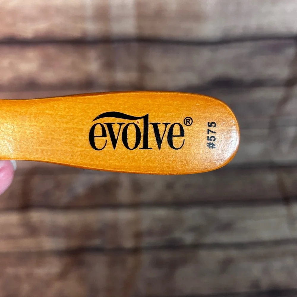Evolve 575 Styling Brush 100% Pure Natural Boar Bristles Wood Handle Brown Black